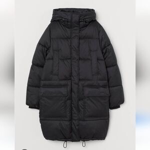 Hooded Padded  Black Jacket,M